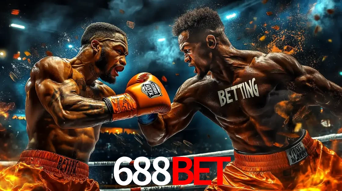 Dois boxeadores em uma luta intensa e explosiva, representando a adrenalina e as oportunidades de apostas em esportes de combate disponíveis na plataforma 688BET.
