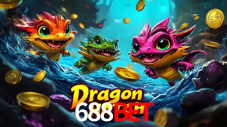 Arte promocional do jogo Dragon Hatch com três adoráveis dragões bebês nadando entre moedas de ouro, um dos slots mais divertidos para jogar no cassino 688BET.