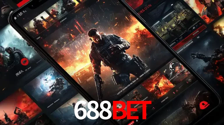 Tela de um celular exibindo uma galeria de jogos de tiro com temática militar, mostrando a variedade de e-sports disponíveis para apostas na plataforma de entretenimento 688BET.