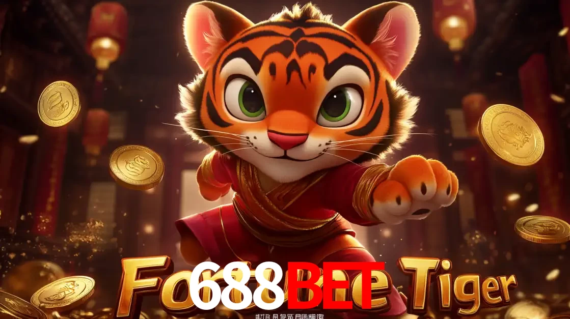 O carismático mascote do jogo de slot Fortune Tiger, um tigre fofo em pose de artes marciais, pronto para trazer sorte e multiplicadores de ganhos no cassino online 688BET.
