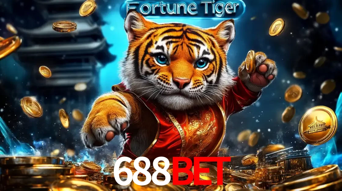 Imagem promocional do jogo de slot Fortune Tiger, com um tigre majestoso em traje tradicional cercado por uma fortuna em moedas de ouro, disponível agora no cassino 688BET.